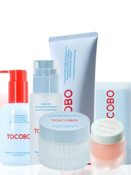 Tocobo Complete Skincare Set - Pore Cleansing Oil 200ml, Soft Sun Stick, Coconut Cleansing Foam 150ml & Vita Glazed Lip Mask