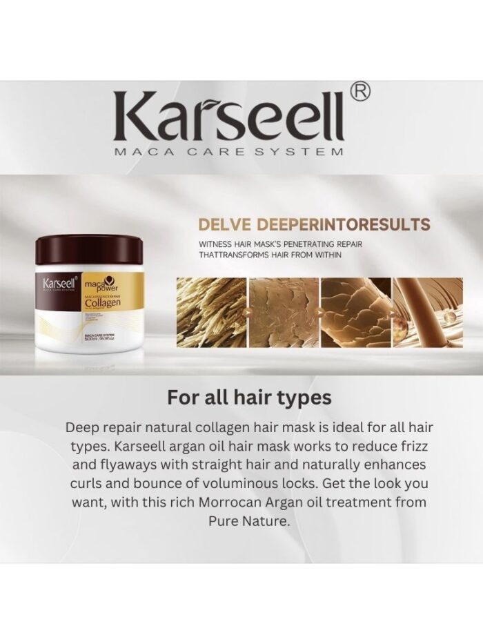 Karseell Collagen Hair Treatment - Deep Repair Mask 500ml - Argan Oil Hair Serum 50ml