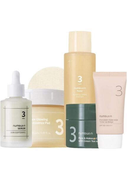 Ultimate Hydration and Brightening Pack- Pore & Makeup Cleansing Balm, Glowing Essence Pad, Super Glowing Essence Toner , Skin Softening Serum, Base-skip Tone Up Beige SPF+50