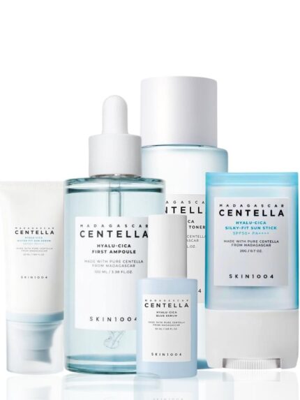 Centella Hyalu-Cica Skincare Set, Silky-Fit Sun Stick 12G, Brightening Toner 210Ml, First Ampoule 100Ml, Blue Serum 50Ml