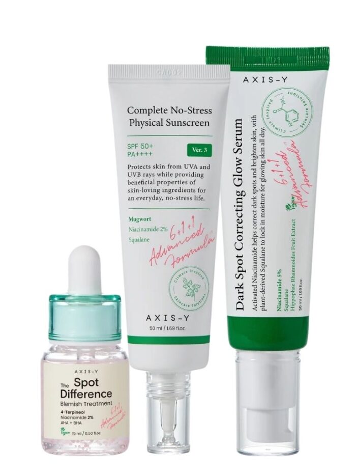 AXIS-Y Glow Renewal Trio - Spot Treatment, Dark Spot Glow Serum, and Protective Sunscreen